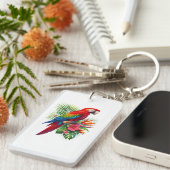 Rode ara tropische bloemen sleutelhanger (Voorkant Rechts)