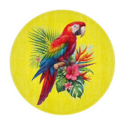 Rode ara tropische bloemen snijplank (Voorkant)