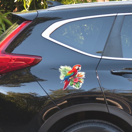 Rode ara tropische bloemen sticker (Auto Zijkant)