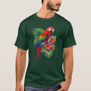 Rode ara tropische bloemen t-shirt