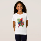Rode ara tropische bloemen t-shirt (Voorkant volledig)