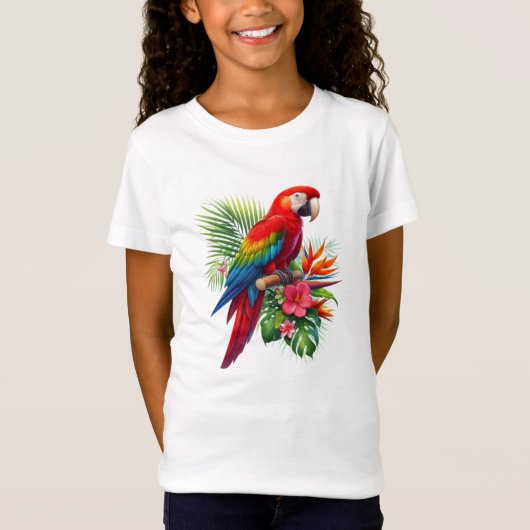 Rode ara tropische bloemen t-shirt (Voorkant)