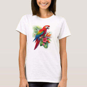 Rode ara tropische bloemen t-shirt