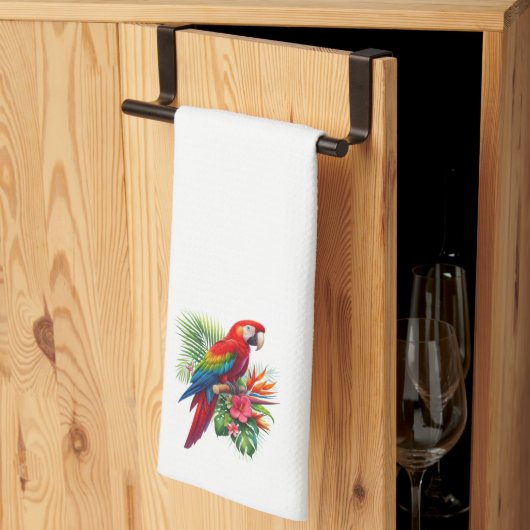 Rode ara tropische bloemen theedoek (Derde Gevouwen)