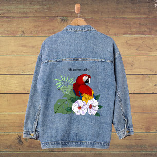 Rode ara tropische vogel bloempapegaai denim jacket
