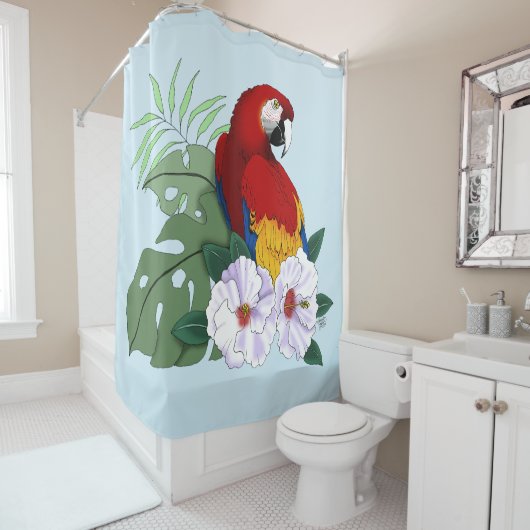 Rode ara tropische vogel bloempapegaai douchegordijn (In situ)