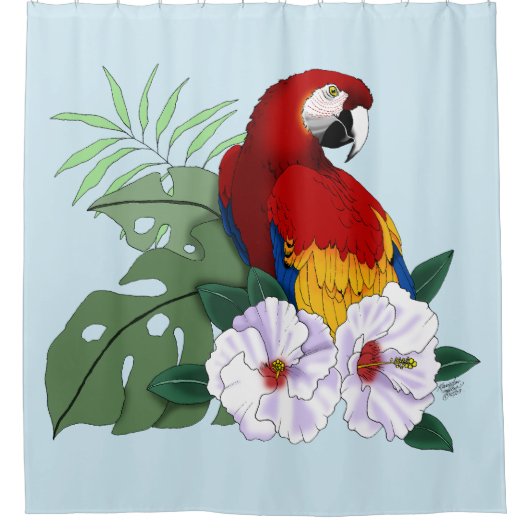 Rode ara tropische vogel bloempapegaai douchegordijn (Voorkant)