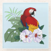 Rode ara tropische vogel bloempapegaai glazen onderzetter (Voorkant)