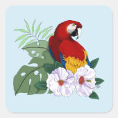 Rode ara tropische vogel bloempapegaai vierkante sticker (Voorkant)