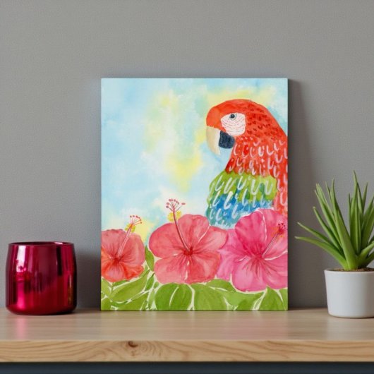 Rode Ara's en Roze Hibiscus Briefkaart
