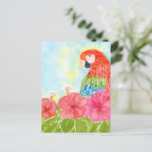 Rode Ara's en Roze Hibiscus Briefkaart (Staand voorkant)