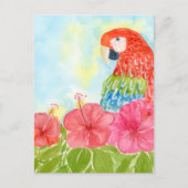 Rode Ara's en Roze Hibiscus Briefkaart (Voorkant)