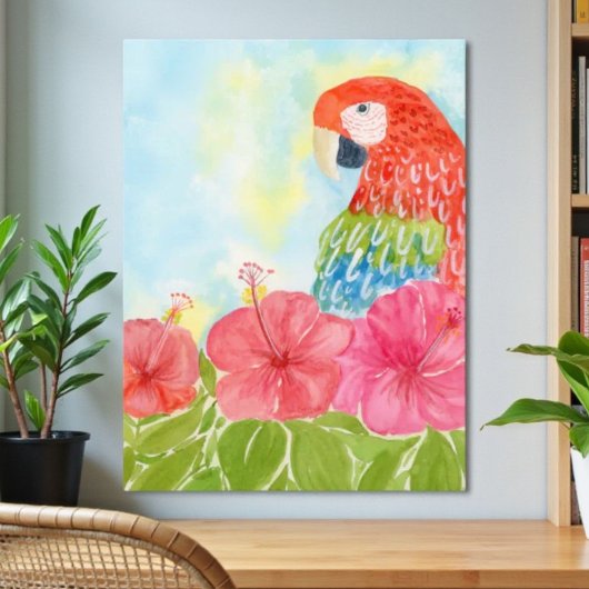 Rode Ara's en Roze Hibiscus Poster