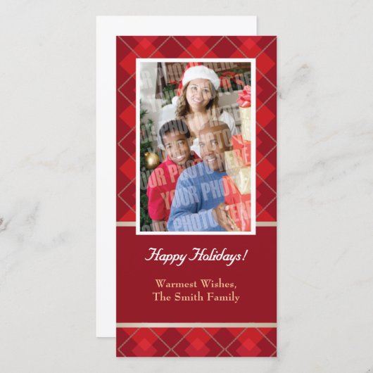 Rode argyle enige foto feestdagenkaart (Voorkant / Achterkant)