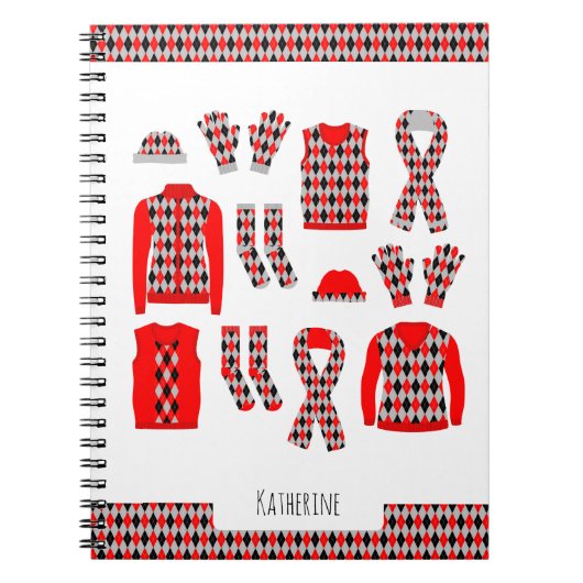 Rode Argyle-items patroon foto notitieboek (Voorkant)