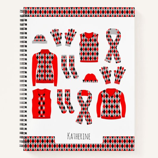 Rode Argyle Patroon Items Notitieboek (Voorkant)