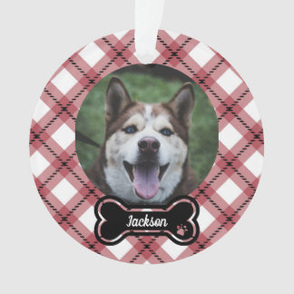 Rode Argyle Plaid Bot Tag Hond Foto Ornament