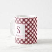 Rode Argyle Plaid Monogramnaam Koffiemok (Voorkant links)