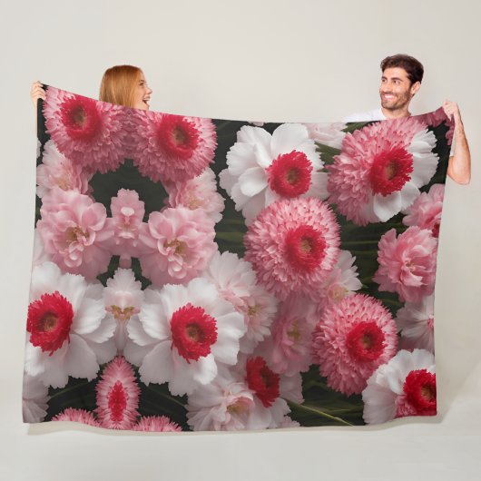 Rode Armeria Bloemen Fleece Deken – Luxe Hoog (In situ)