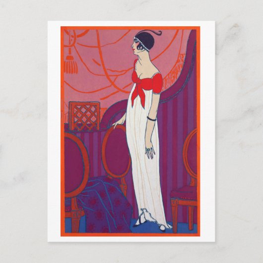 Rode Art Deco-modetekening van George Barbier Briefkaart (Voorkant)