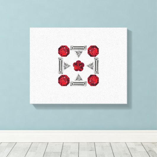 Rode Art Deco Patroon Canvas Afdruk (Insitu (Houten vloer))