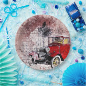  rode artistieke oude auto papieren bordje (Feest)