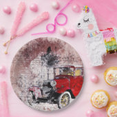  rode artistieke oude auto papieren bordje (Feest)