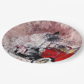  rode artistieke oude auto papieren bordje (Gekanteld)