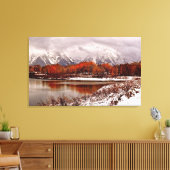 Rode Aspens reflecties na eerste winter storm Canvas Afdruk (Insitu (Woonkamer))