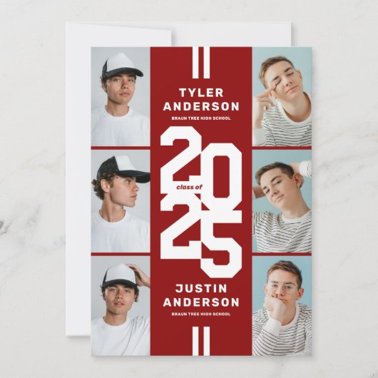 Rode Atleet Foto Collage Gezamenlijke Graduation P Kaart (Voorkant)