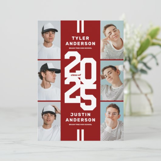 Rode Atleet Foto Collage Gezamenlijke Graduation P Kaart (Staand voorkant)