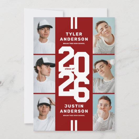 Rode Atleet Foto Collage Gezamenlijke Graduation P Kaart (Voorkant)