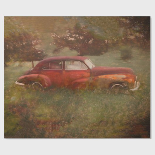  rode auto Antiek oude roestkunst ontkoppeling Cadeaupapier (Vlak)