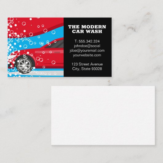 Rode Auto | Autowas Zeepbellen Visitekaartje (Voorkant / Achterkant)