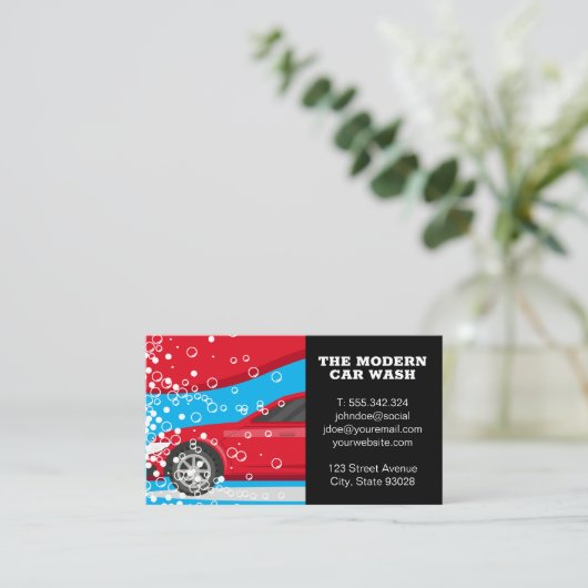 rode auto | Autowaszeepbellen Visitekaartje (Staand voorkant)