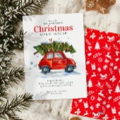  rode auto Boom Waterverf Kerstfeest Feestdagenkaart