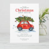  rode auto Boom Waterverf Kerstfeest Feestdagenkaart (Staand voorkant)