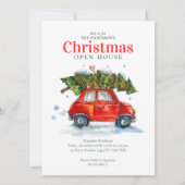  rode auto Boom Waterverf Kerstfeest Feestdagenkaart (Voorkant)