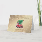 Rode auto dennenboom Kerstcadeau vrolijk kerstgroe Feestdagen Kaart (Voorkant)