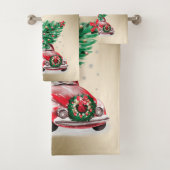 Rode auto dennenboom presenteert Kerstmis, Sneeuwv Bad Handdoek (Insitu)