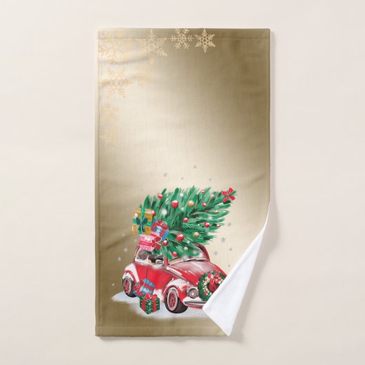 Rode auto dennenboom presenteert Kerstmis, Sneeuwv Bad Handdoek (Handdoek)