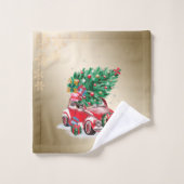 Rode auto dennenboom presenteert Kerstmis, Sneeuwv Bad Handdoek (Wasdoekje)