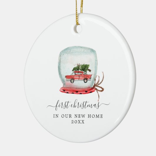 Rode auto | Eerste Kerstdag Nieuw startpunt Keramisch Ornament (Links)