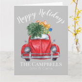 Rode auto en kerstboom kaart (Gele Bloem)