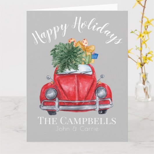 Rode auto en kerstboom kaart (Gele Bloem)