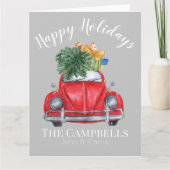 Rode auto en kerstboom  kaart (Voorkant)