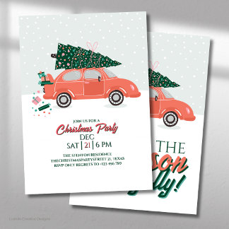 Rode auto feestelijk met boom erop Kerstfeest Kaart