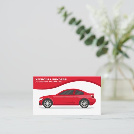 Rode auto | golfbeweging achtergrond visitekaartje (Staand voorkant)