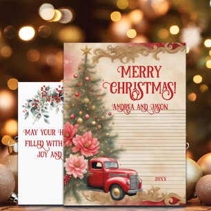 Rode Auto Gouden Glitter Winter Briefkaart