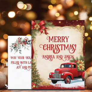 Rode Auto Gouden Glitter Winter Briefkaart